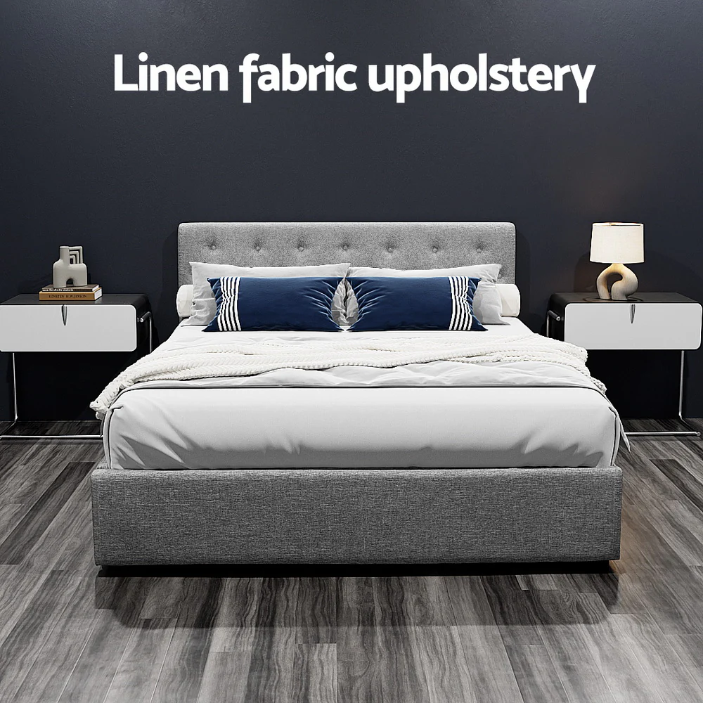 Artiss Bed Frame Queen Size Gas Lift Grey VILA - Image 5