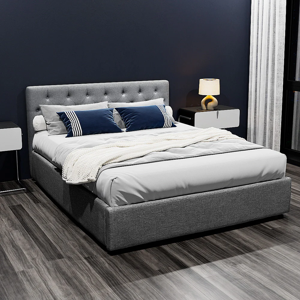 Artiss Bed Frame Queen Size Gas Lift Grey VILA - Image 7