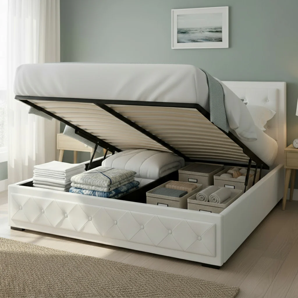 Artiss Bed Frame Queen Size Gas Lift White TIYO