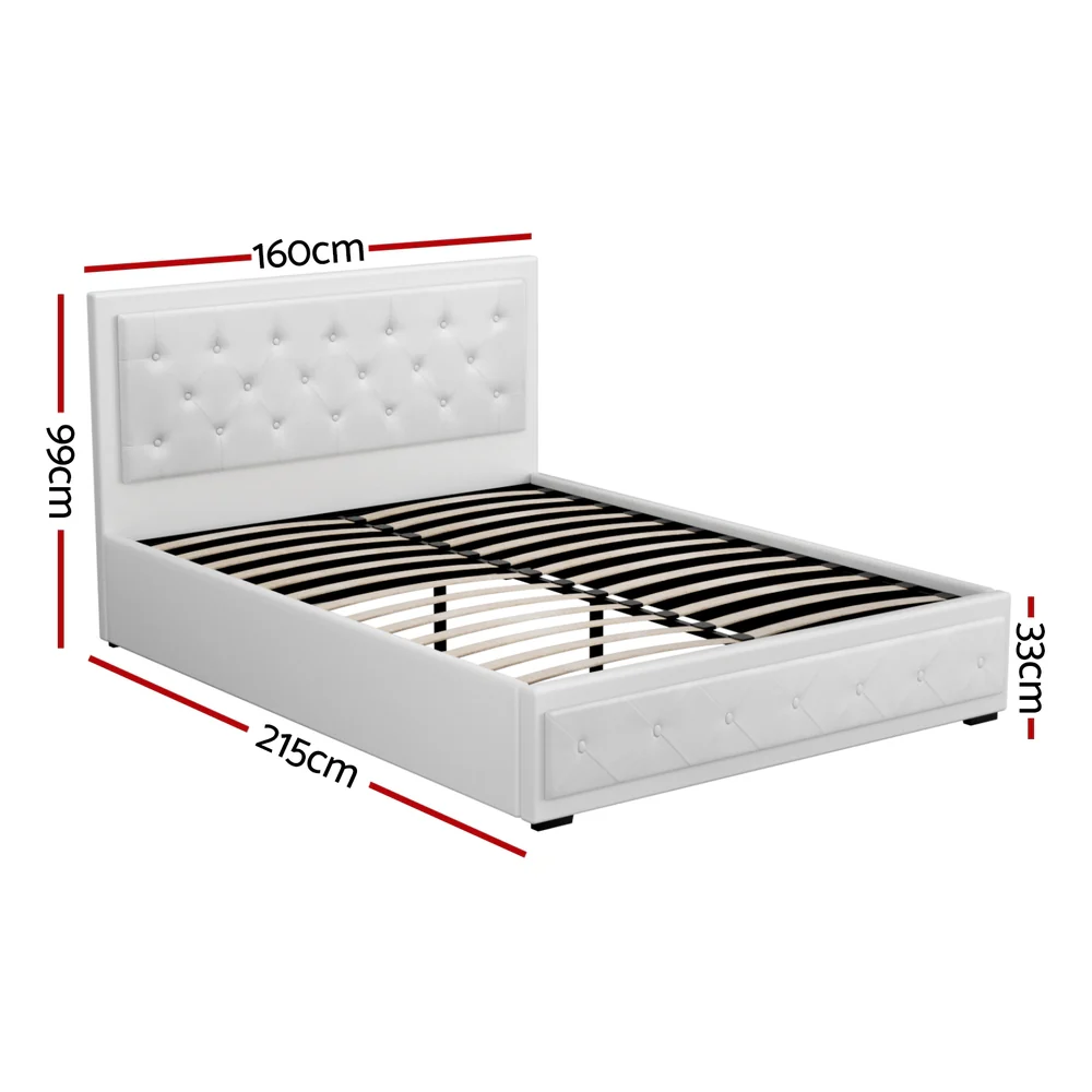 Artiss Bed Frame Queen Size Gas Lift White TIYO - Image 3