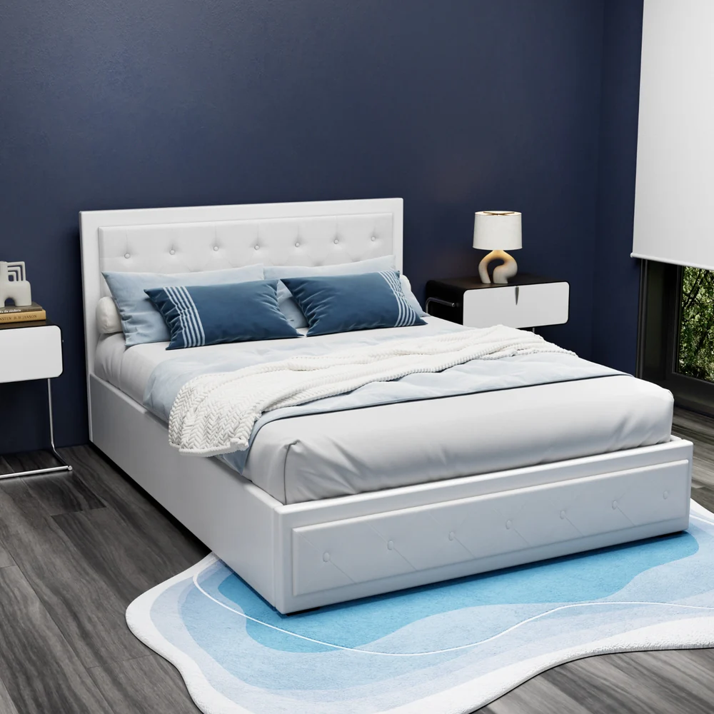 Artiss Bed Frame Queen Size Gas Lift White TIYO - Image 8