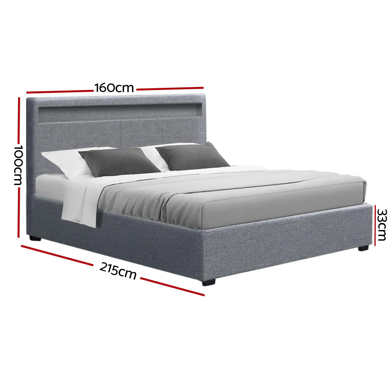 Artiss Bed Frame Queen Size LED Gas Lift Grey COLE - Image 3
