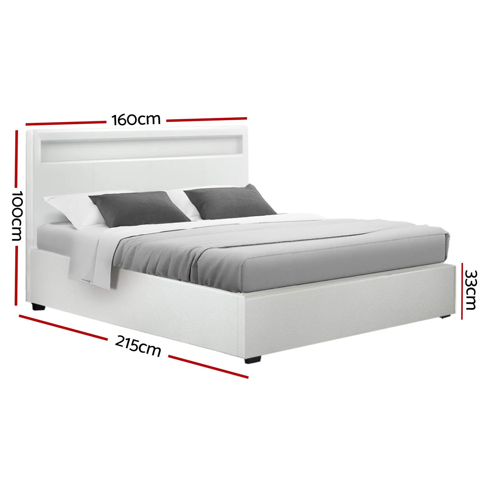 Artiss Bed Frame Queen Size LED Gas Lift White COLE - Image 3