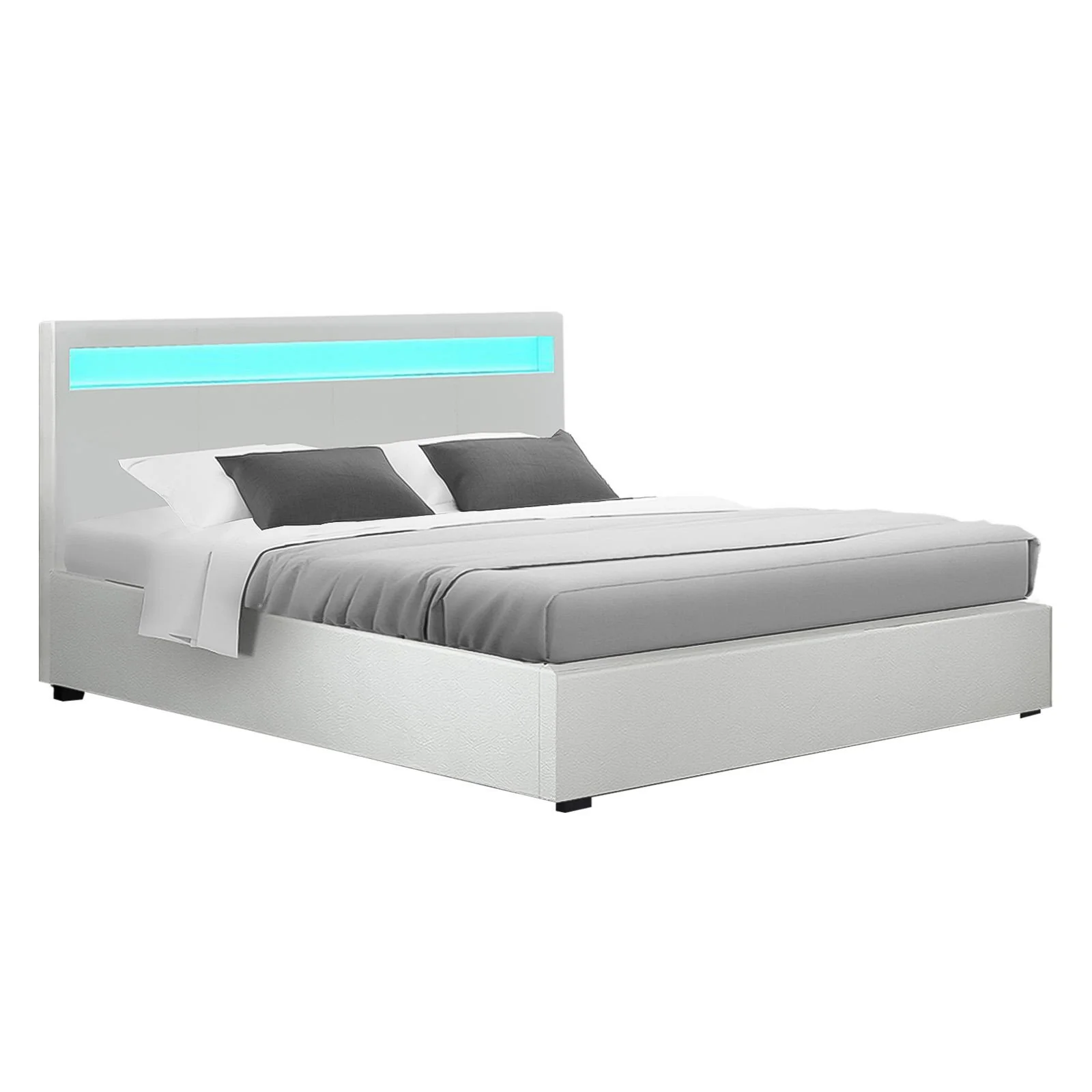 Artiss Bed Frame Queen Size LED Gas Lift White COLE - Image 8