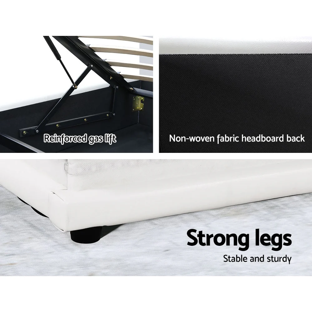 Artiss Bed Frame Queen Size LED Gas Lift White LUMI - Image 6