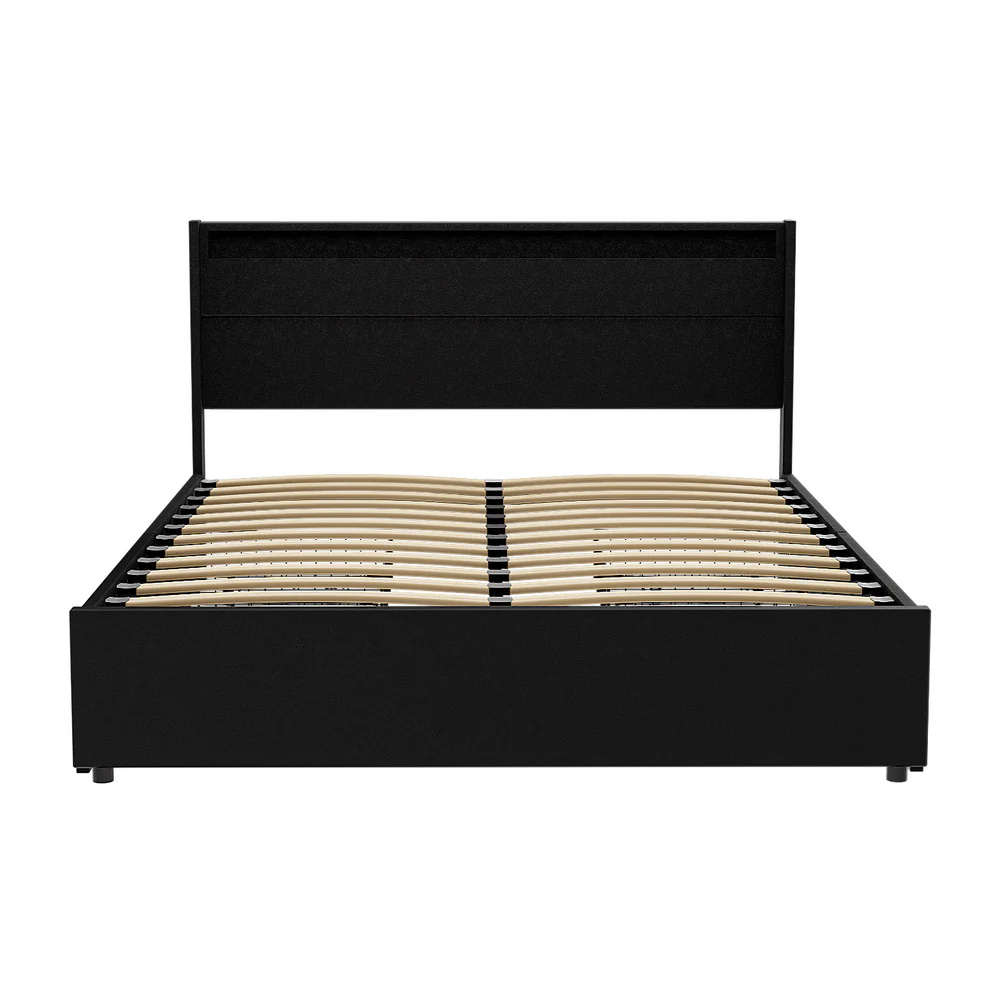 Artiss Bed Frame Queen Size LED with 4 Drawers Black DUNN - Image 3