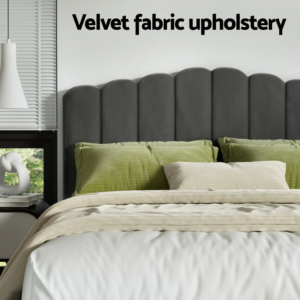 Artiss Bed Frame Queen Size Velvet Grey FION - Image 5