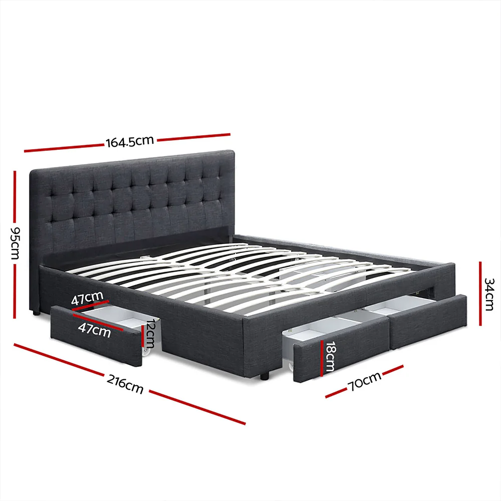 Artiss Bed Frame Queen Size with 4 Drawers Charcoal AVIO - Image 3