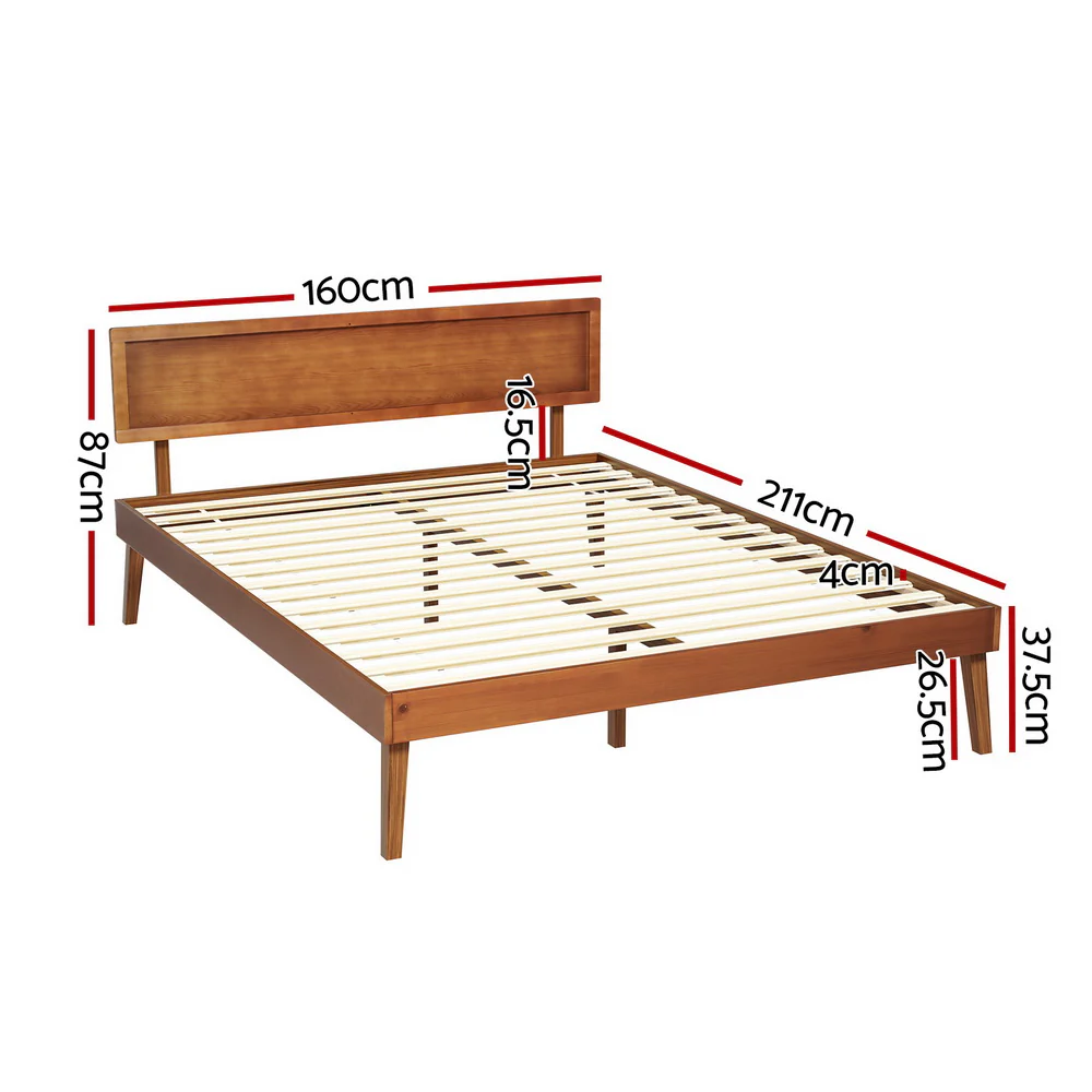 Artiss Bed Frame Queen Size Wooden Bed Base Walnut SPLAY - Image 2