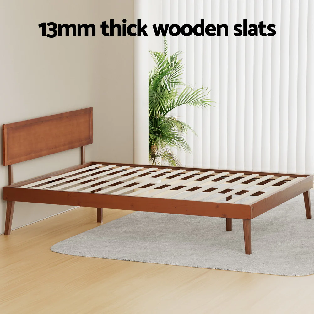 Artiss Bed Frame Queen Size Wooden Bed Base Walnut SPLAY - Image 5