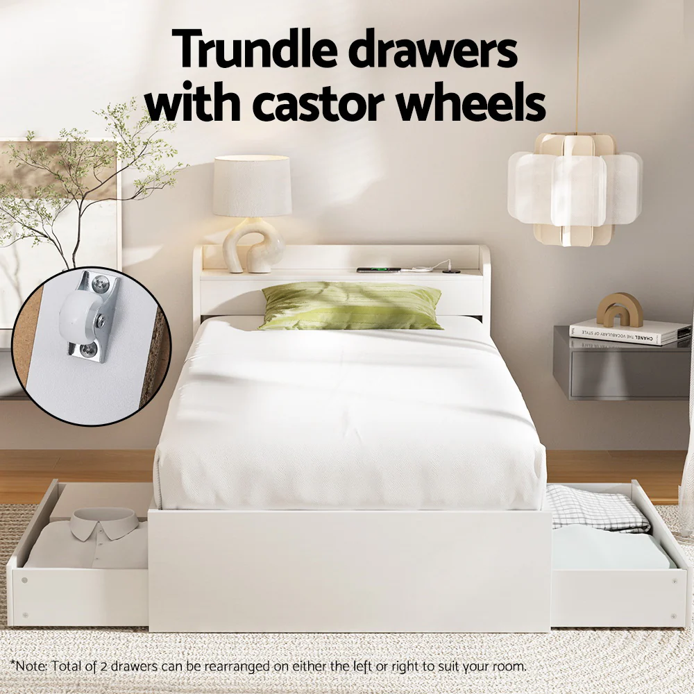 Artiss Bed Frame Single Size with Charging Ports and 2 Drawers AURA - Image 5