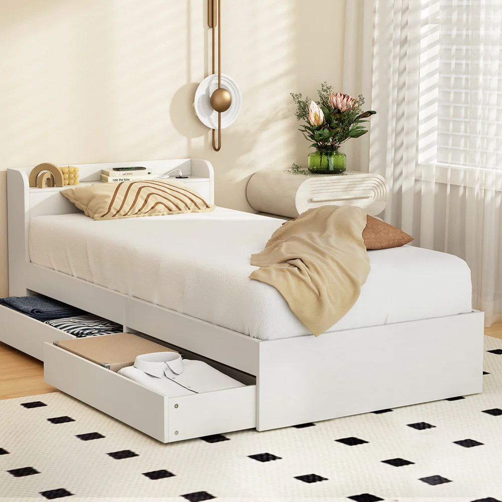Artiss Bed Frame Single Size with Charging Ports and 2 Drawers AURA - Image 8