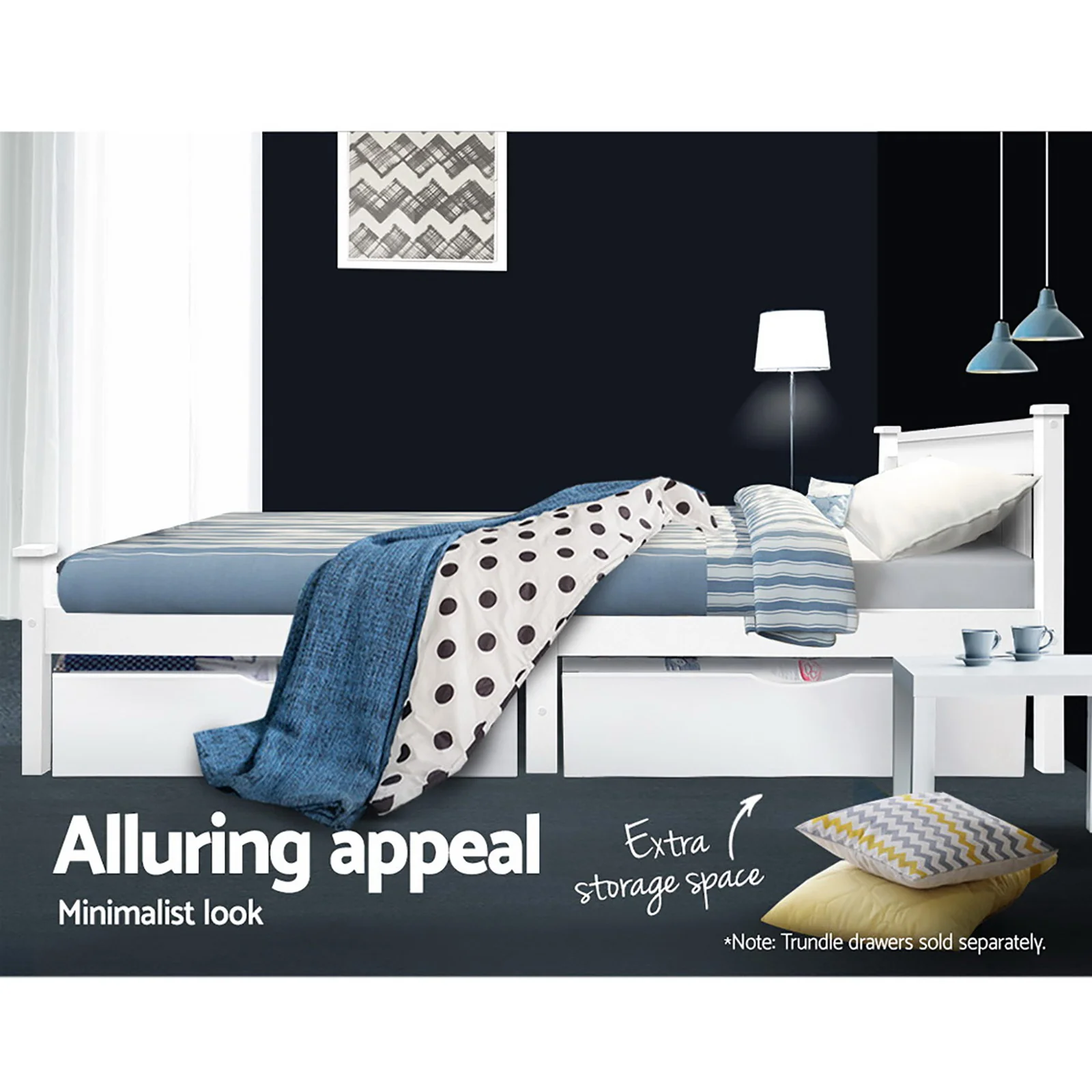 Artiss Bed Frame Single Size Wooden White RIO - Image 7