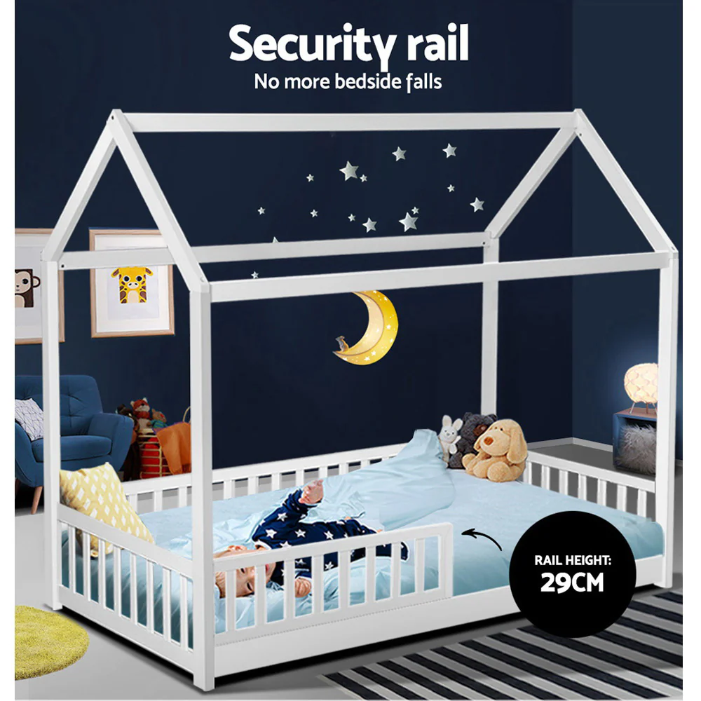 Artiss Bed Frame Wooden Kids House Frame White ROCK - Image 6