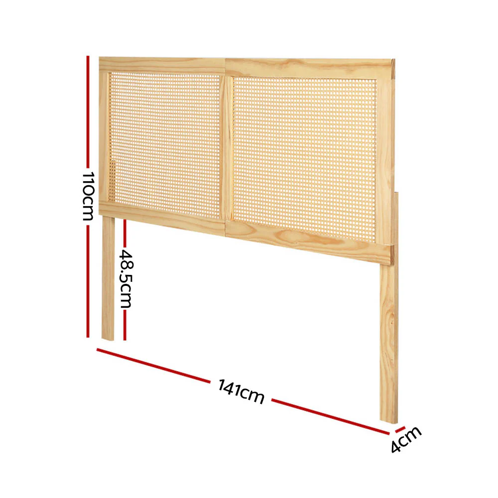 Artiss Bed Head Headboard Double Rattan - RIBO Pine - Image 2