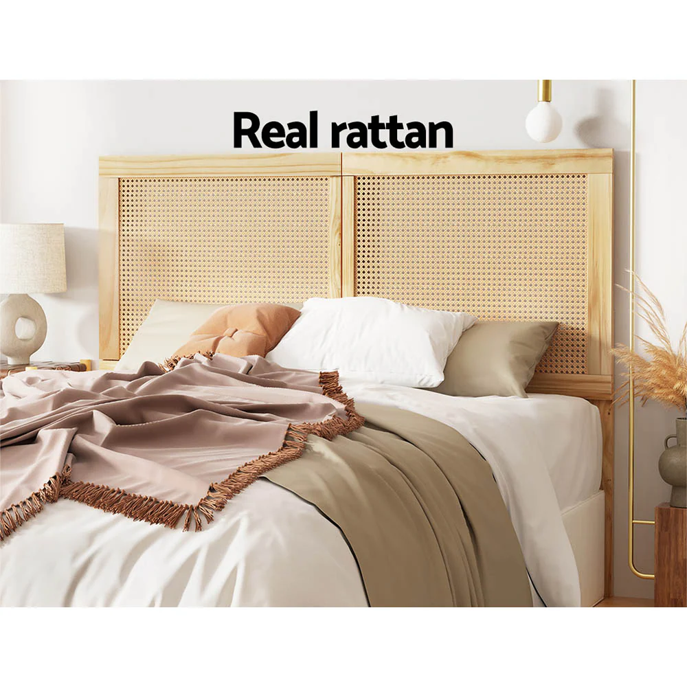 Artiss Bed Head Headboard Double Rattan - RIBO Pine - Image 4