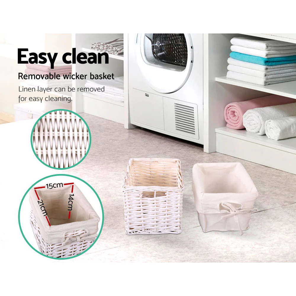 Artiss Bedside Table 1 Drawer with Basket Rustic White X2 - Image 5