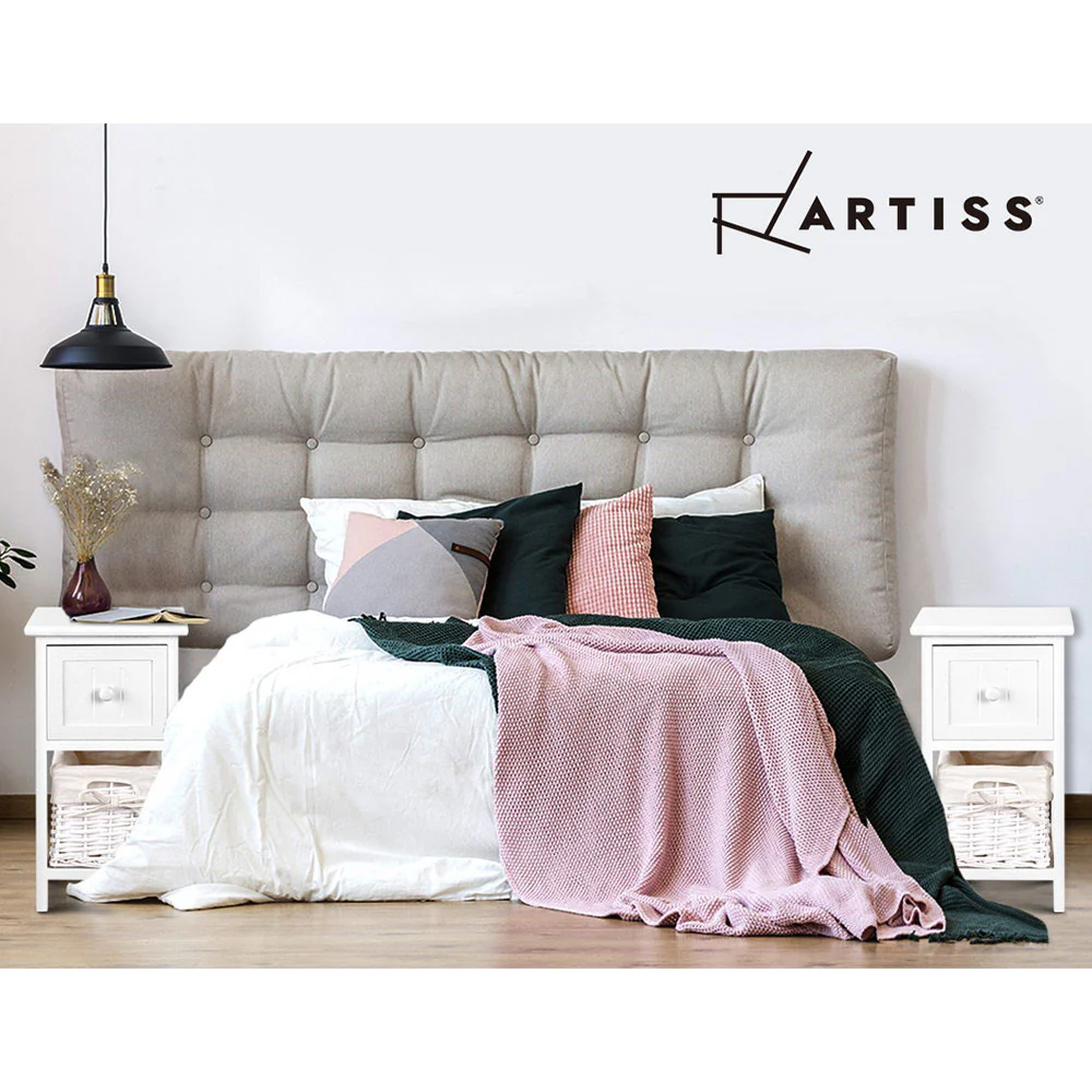 Artiss Bedside Table 1 Drawer with Basket Rustic White X2 - Image 6