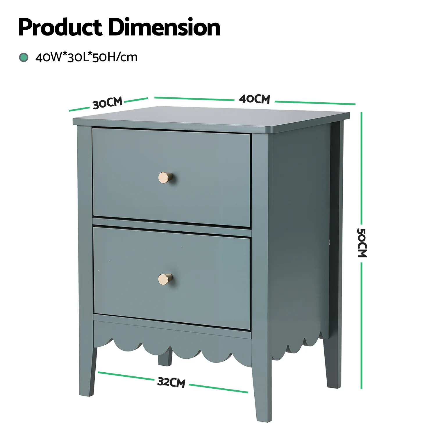 Artiss Bedside Table 2 Drawers Bedroom Storage Nightstand Green - Image 3