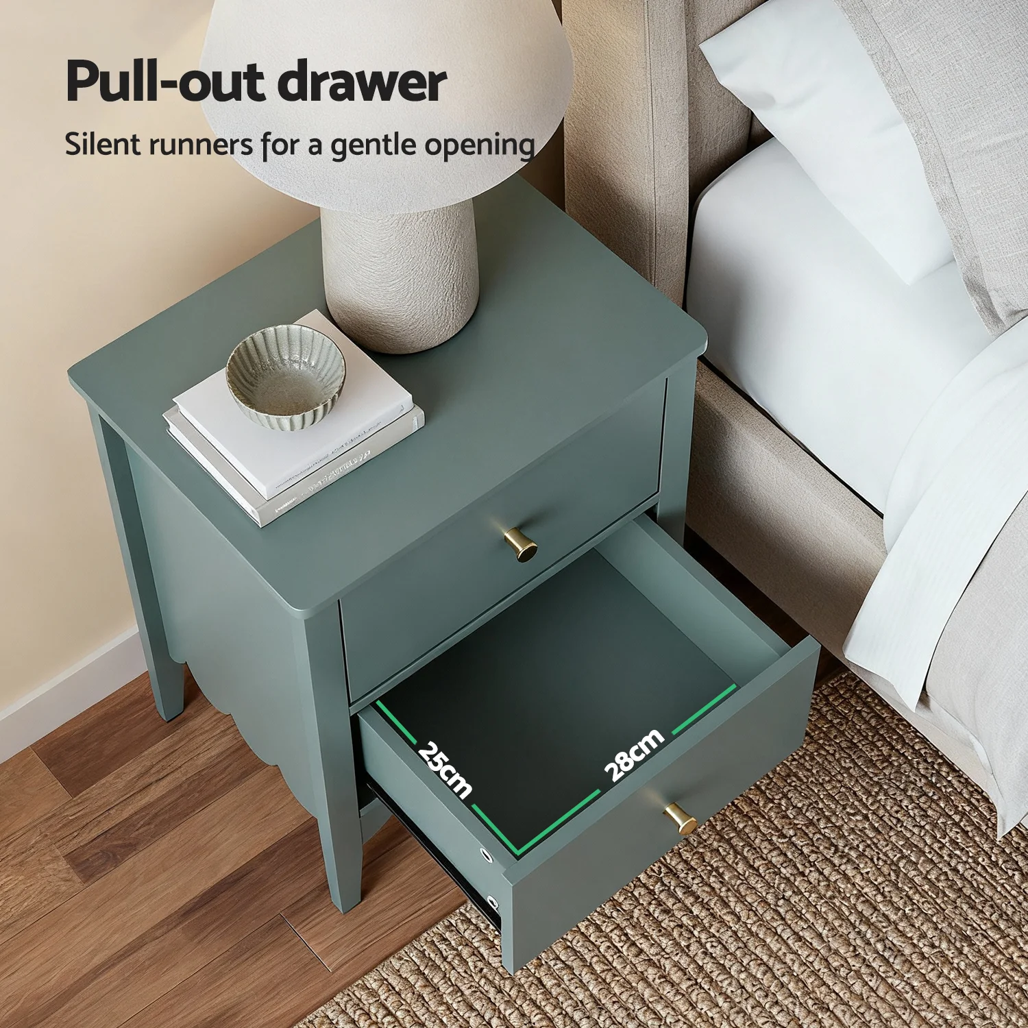Artiss Bedside Table 2 Drawers Bedroom Storage Nightstand Green - Image 5