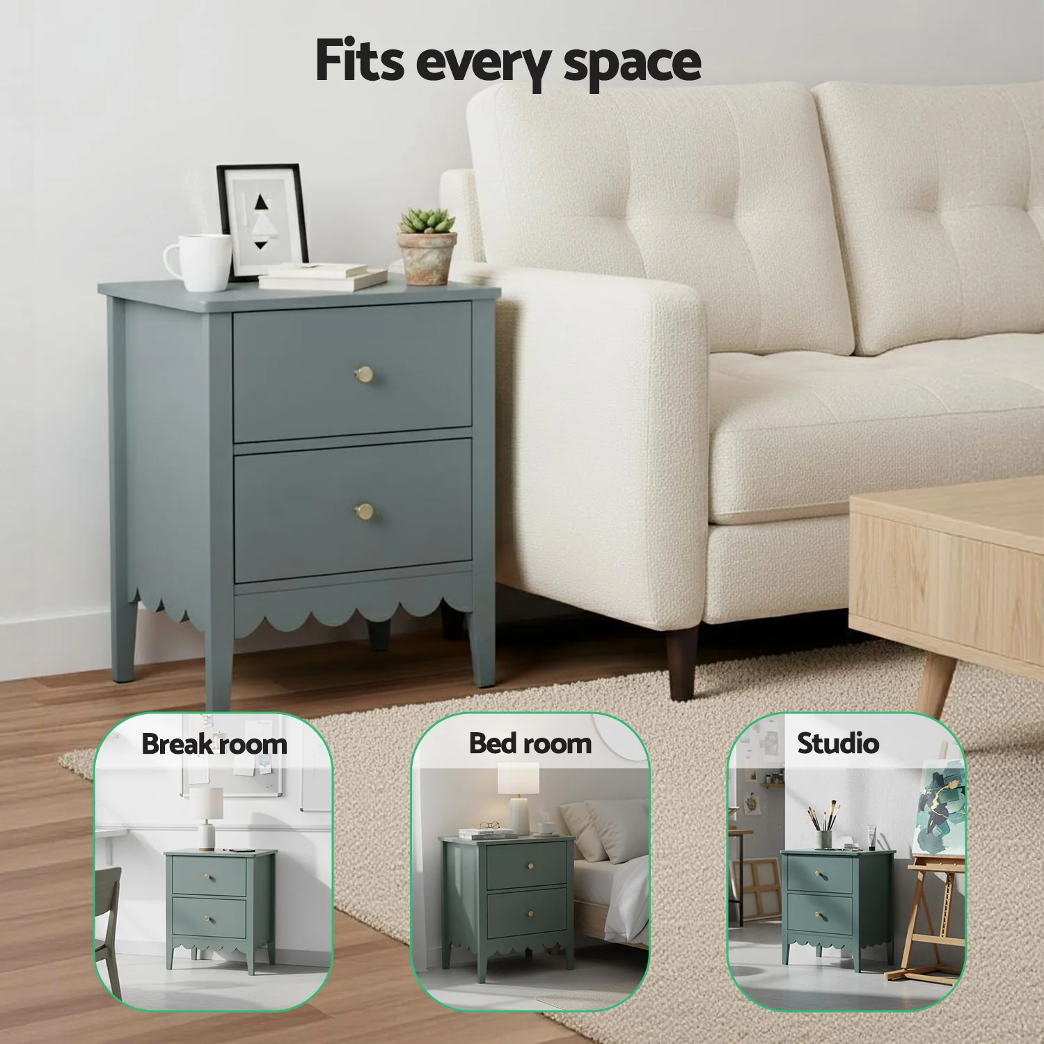 Artiss Bedside Table 2 Drawers Bedroom Storage Nightstand Green - Image 6