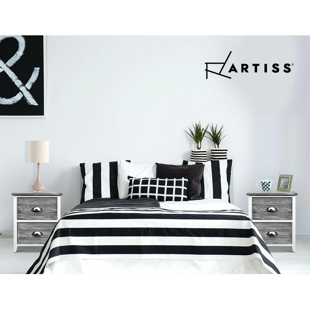 Artiss Bedside Table 2 Drawers Vintage X2 - THYME Grey - Image 6