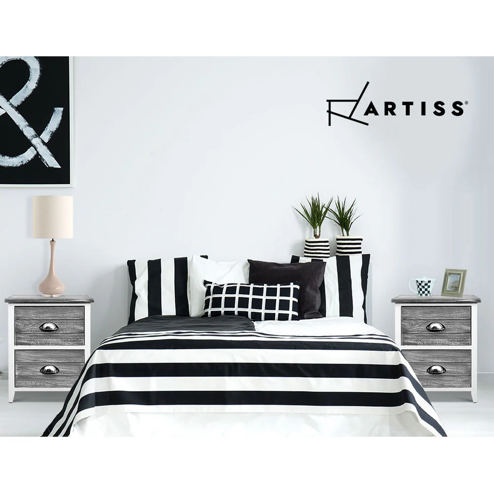 Artiss Bedside Table 2 Drawers Vintage X2 - THYME Grey - Image 7