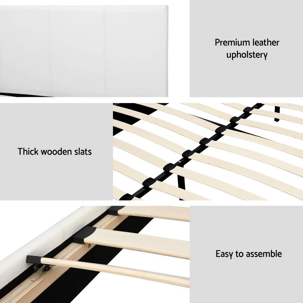 Artiss BedStory Queen Bed Frame Set with Hybrid Mattress and Leather Frame Medium White - Image 5