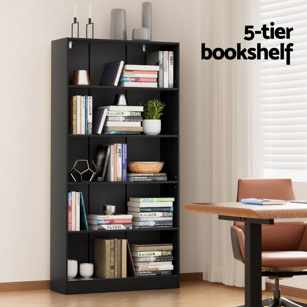 Artiss Bookshelf 5 Tiers ANTON Black - Image 5