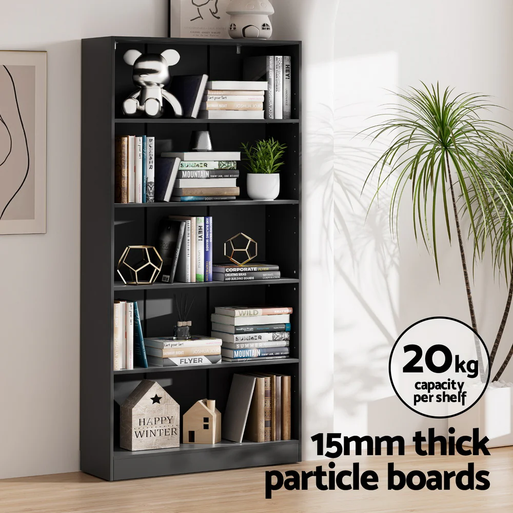 Artiss Bookshelf 5 Tiers ANTON Black - Image 6