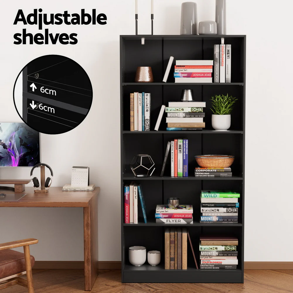 Artiss Bookshelf 5 Tiers ANTON Black - Image 7