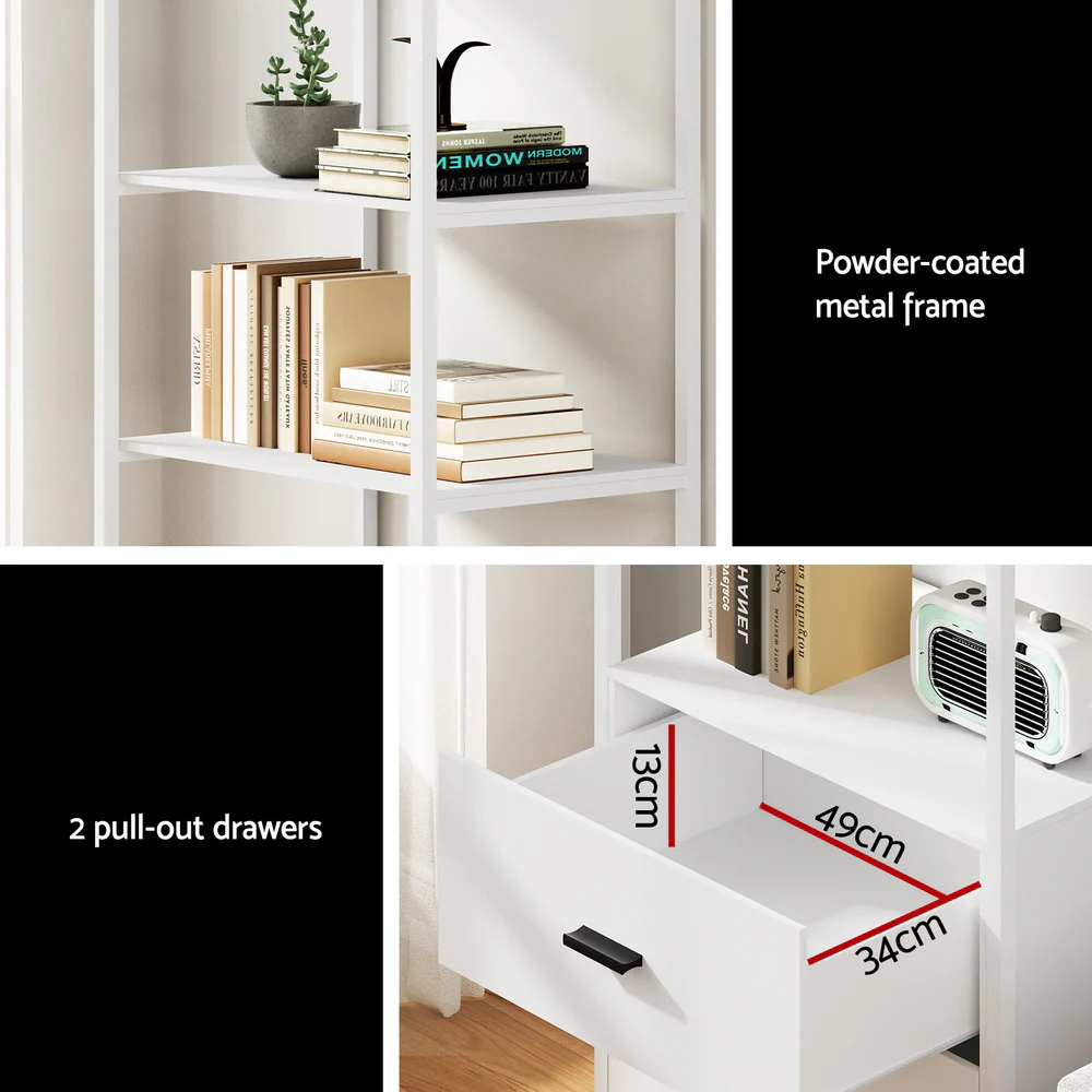 Artiss Bookshelf Display Shelf 2 Drawers 152CM White - Image 8