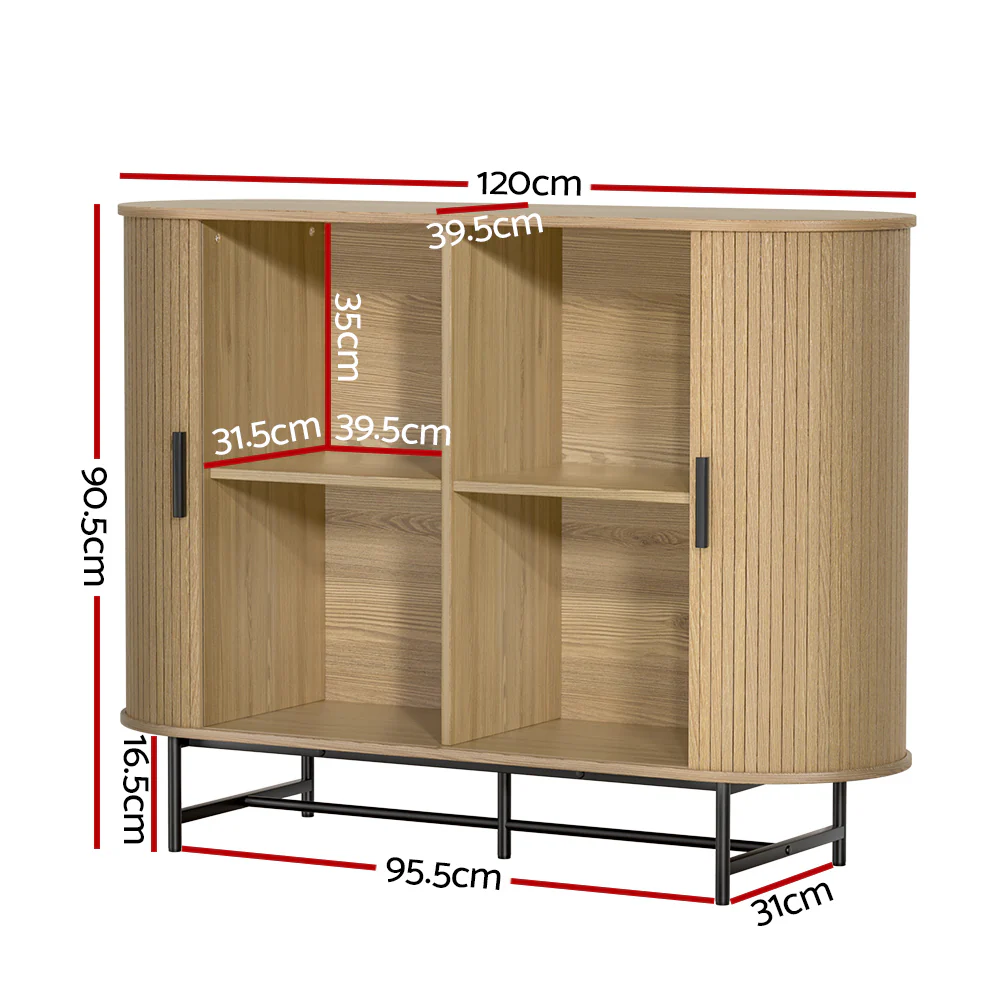 Artiss Buffet Sideboard Cupboard Cabinet Sliding Doors Pantry Storage Oak PIIA - Image 4