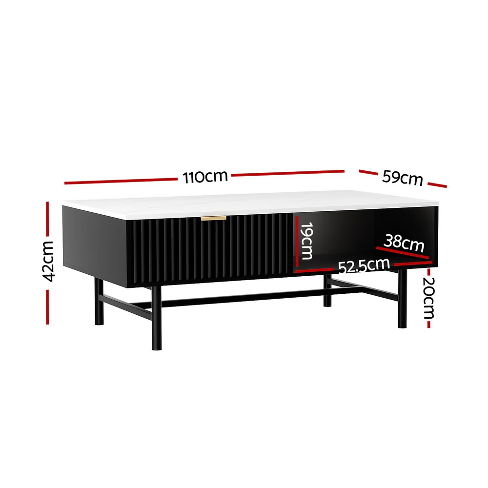 Artiss Coffee Table Drawer Storage Shelf Black - Image 2