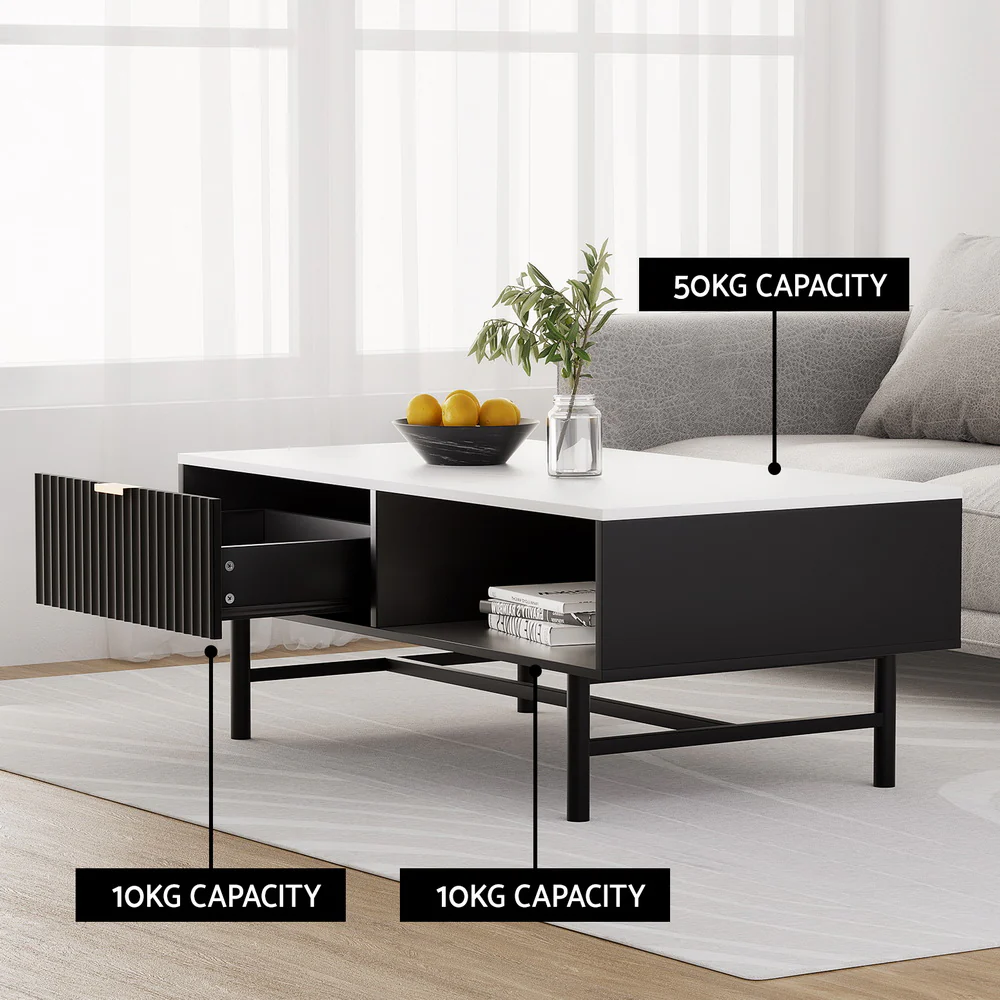 Artiss Coffee Table Drawer Storage Shelf Black - Image 5