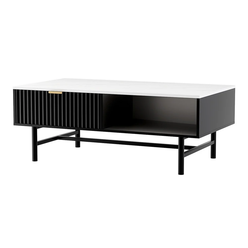 Artiss Coffee Table Drawer Storage Shelf Black - Image 7