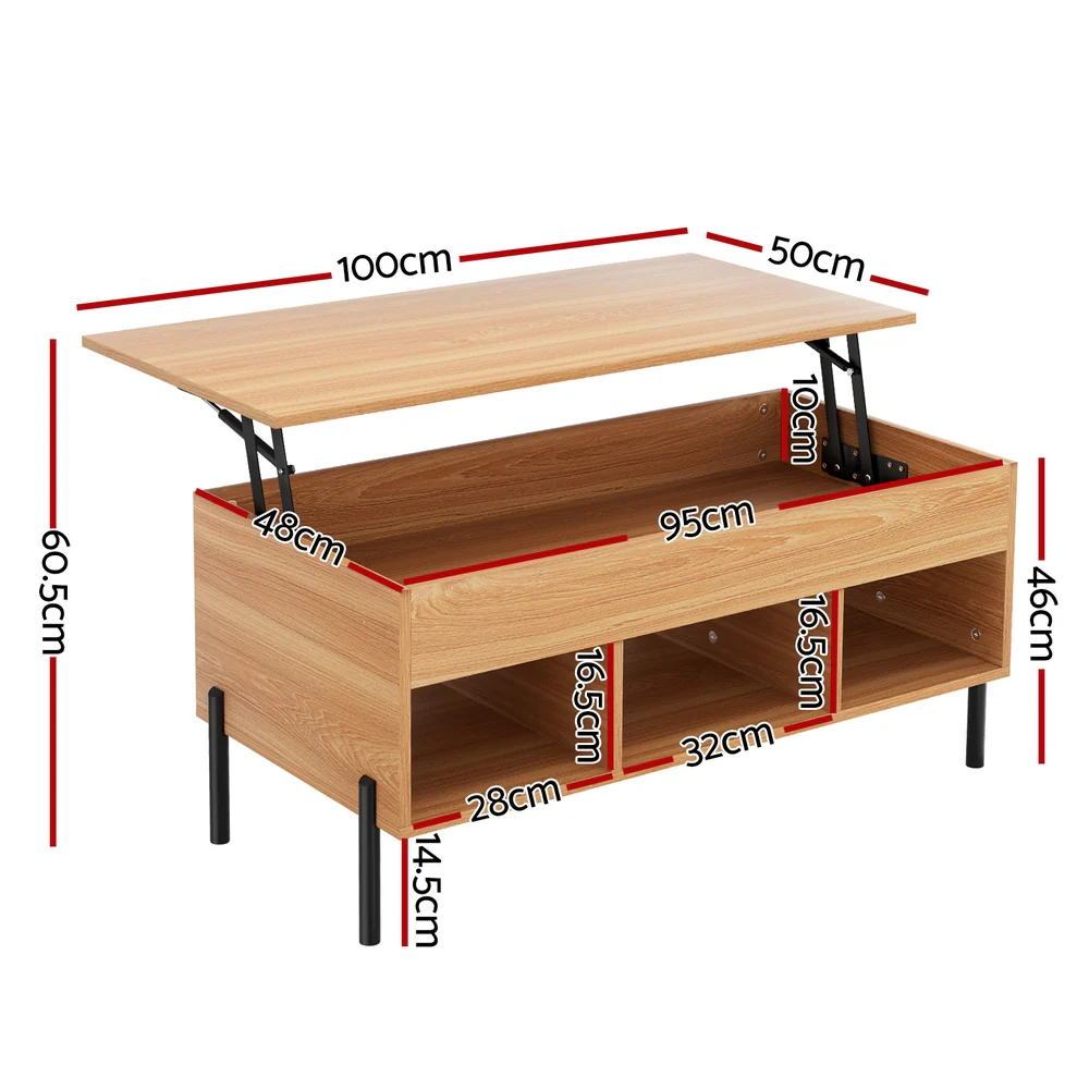 Artiss Coffee Table Lift-top Oak - Image 2