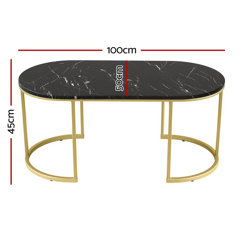 Artiss Coffee Table Marble Effect Black - Image 2