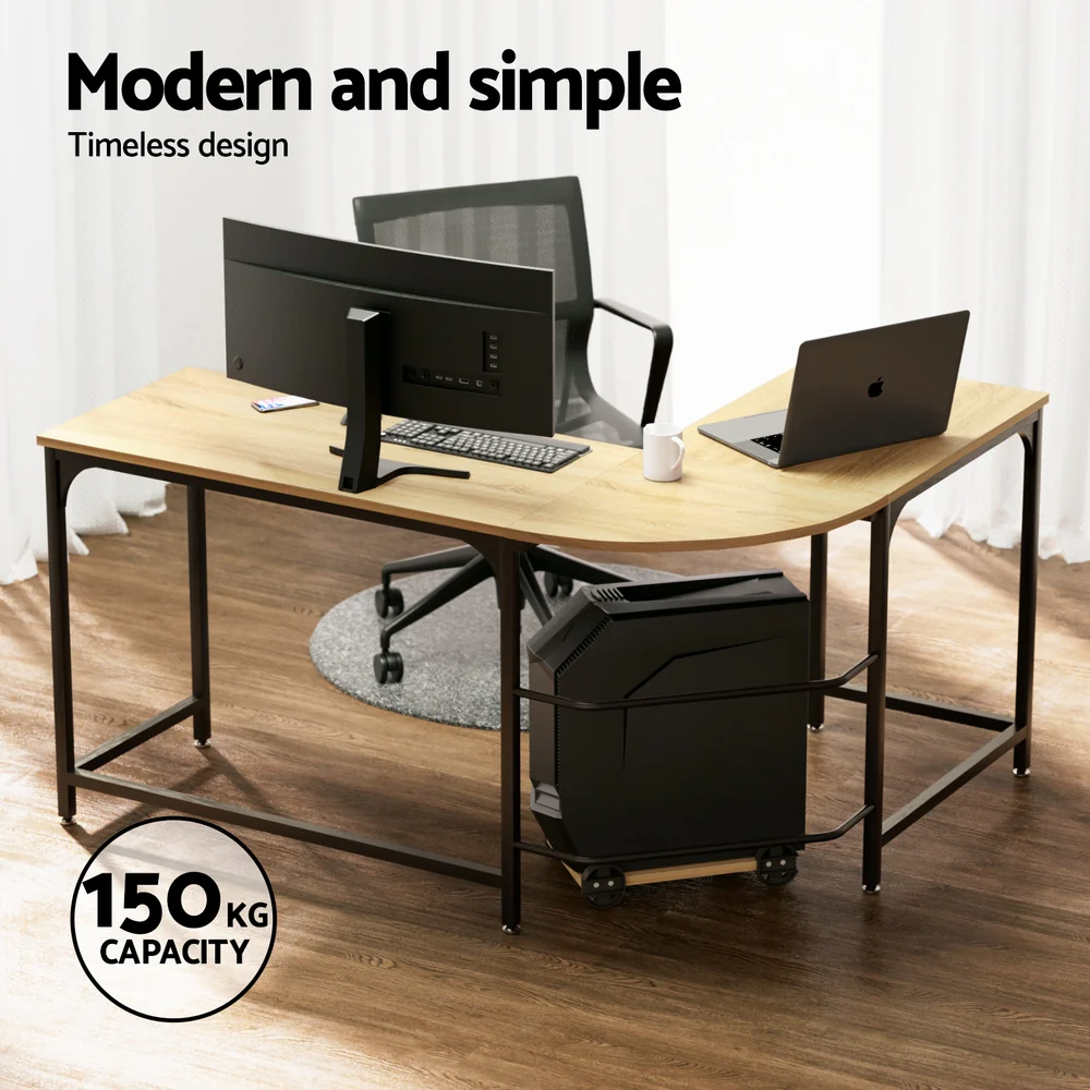 Artiss Computer Desk L-Shape CPU Stand Oak 147CM - Image 4