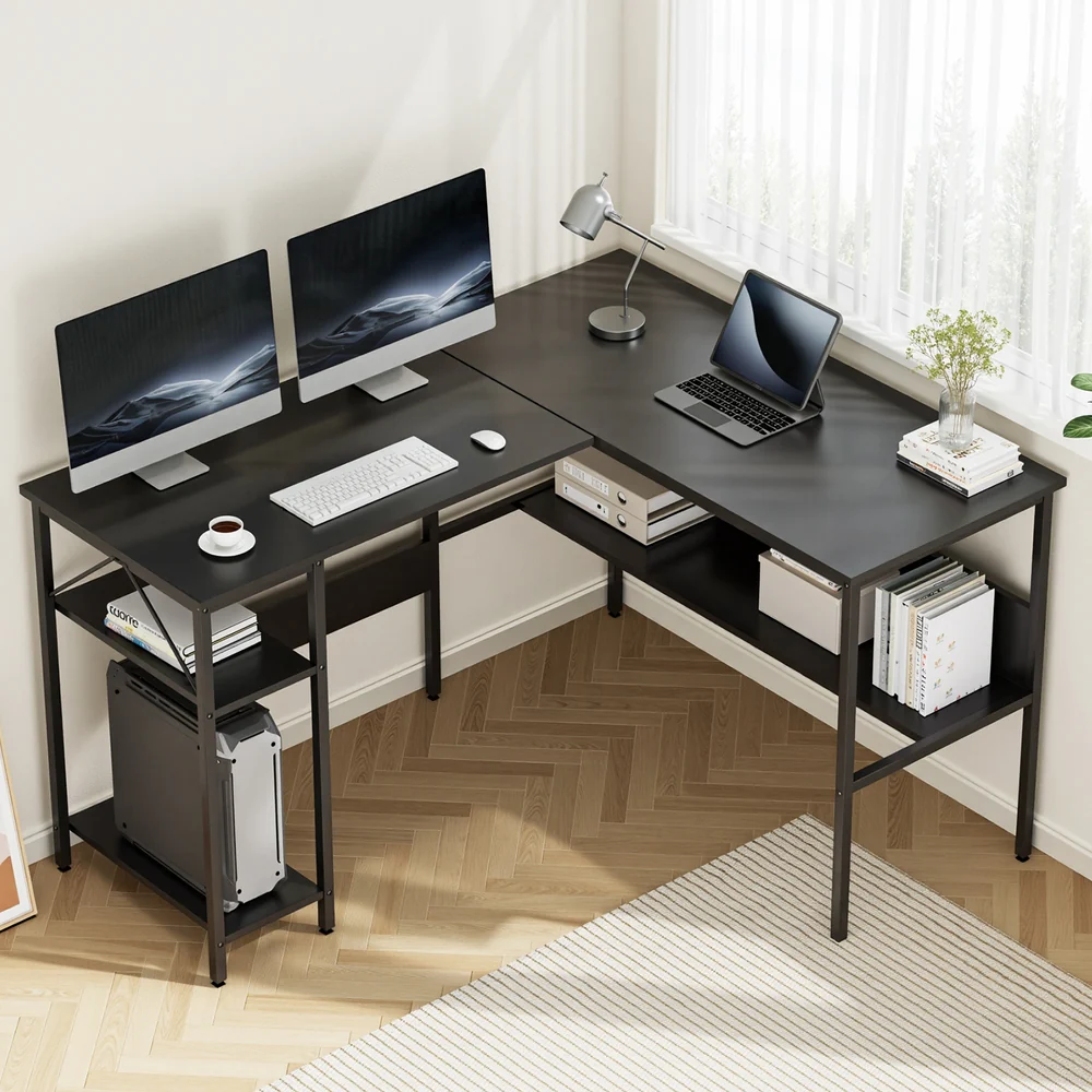 Artiss Computer Desk L shape Home Office Study Table Desks Open Shelf Black - Image 7