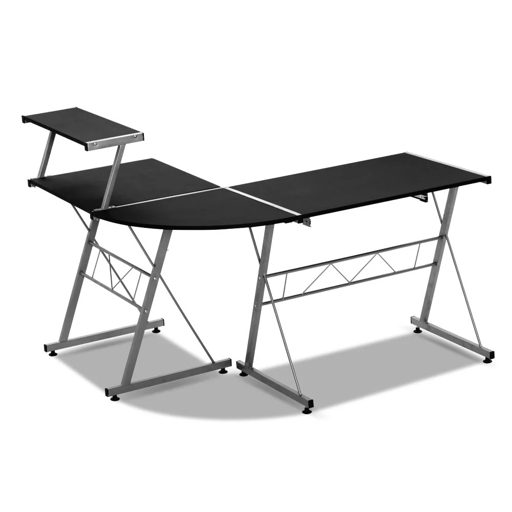 Artiss Computer Desk L-Shape Keyboard Tray Shelf Black - Image 7