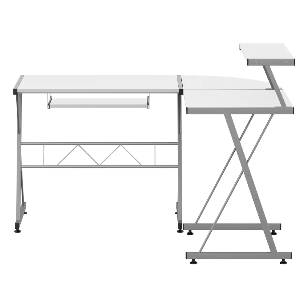 Artiss Computer Desk L-Shape Keyboard Tray Shelf White - Image 3