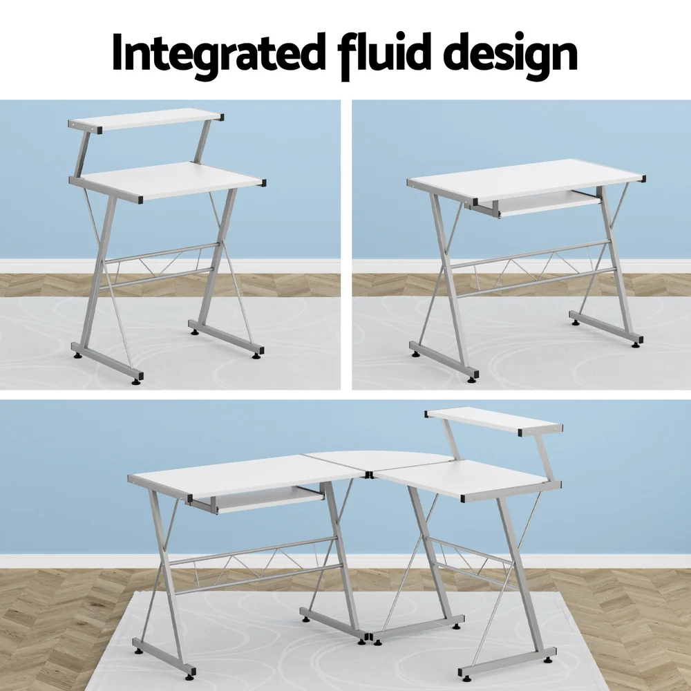 Artiss Computer Desk L-Shape Keyboard Tray Shelf White - Image 4