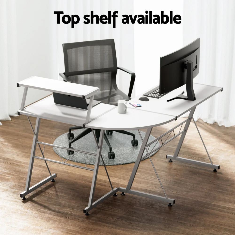 Artiss Computer Desk L-Shape Keyboard Tray Shelf White - Image 5