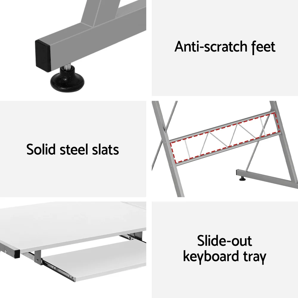 Artiss Computer Desk L-Shape Keyboard Tray Shelf White - Image 6