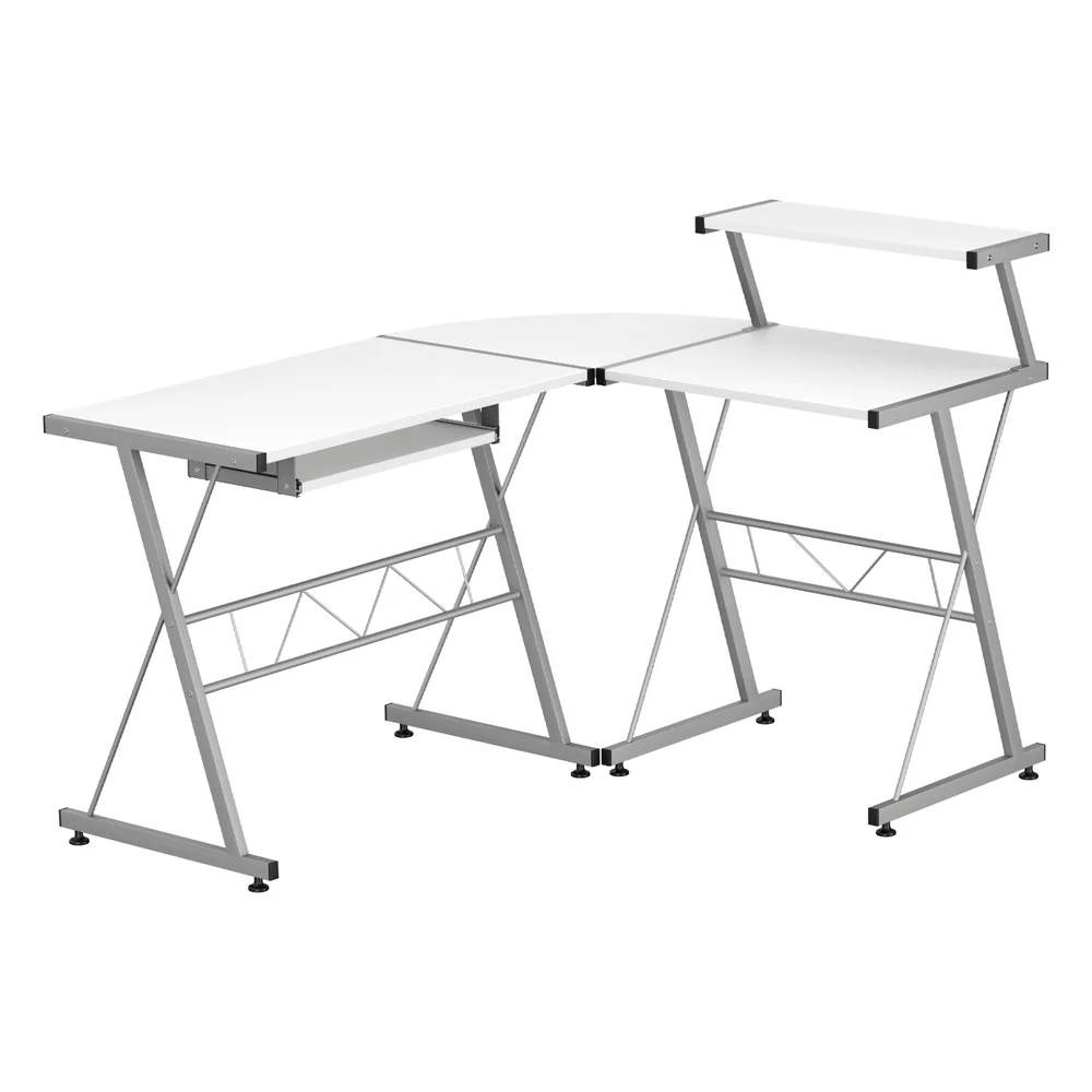 Artiss Computer Desk L-Shape Keyboard Tray Shelf White - Image 8