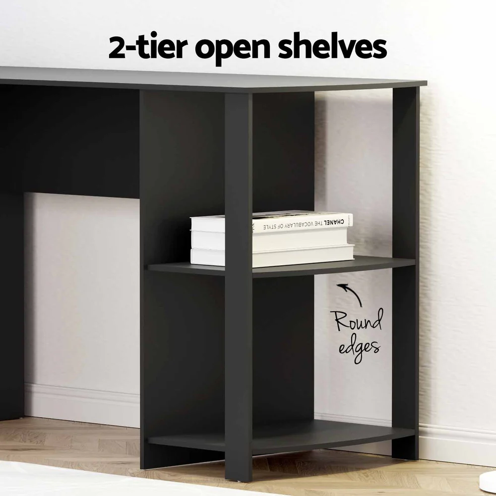 Artiss Computer Desk Shelf L-Shape Black 136CM - Image 4