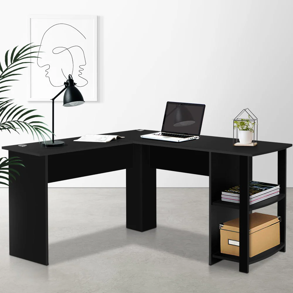 Artiss Computer Desk Shelf L-Shape Black 136CM - Image 7