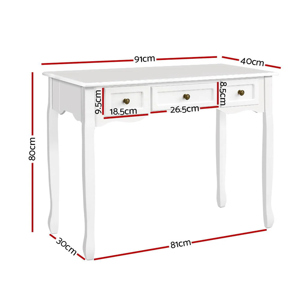 Artiss Console Table 3 Drawers White Hamptons - Image 4