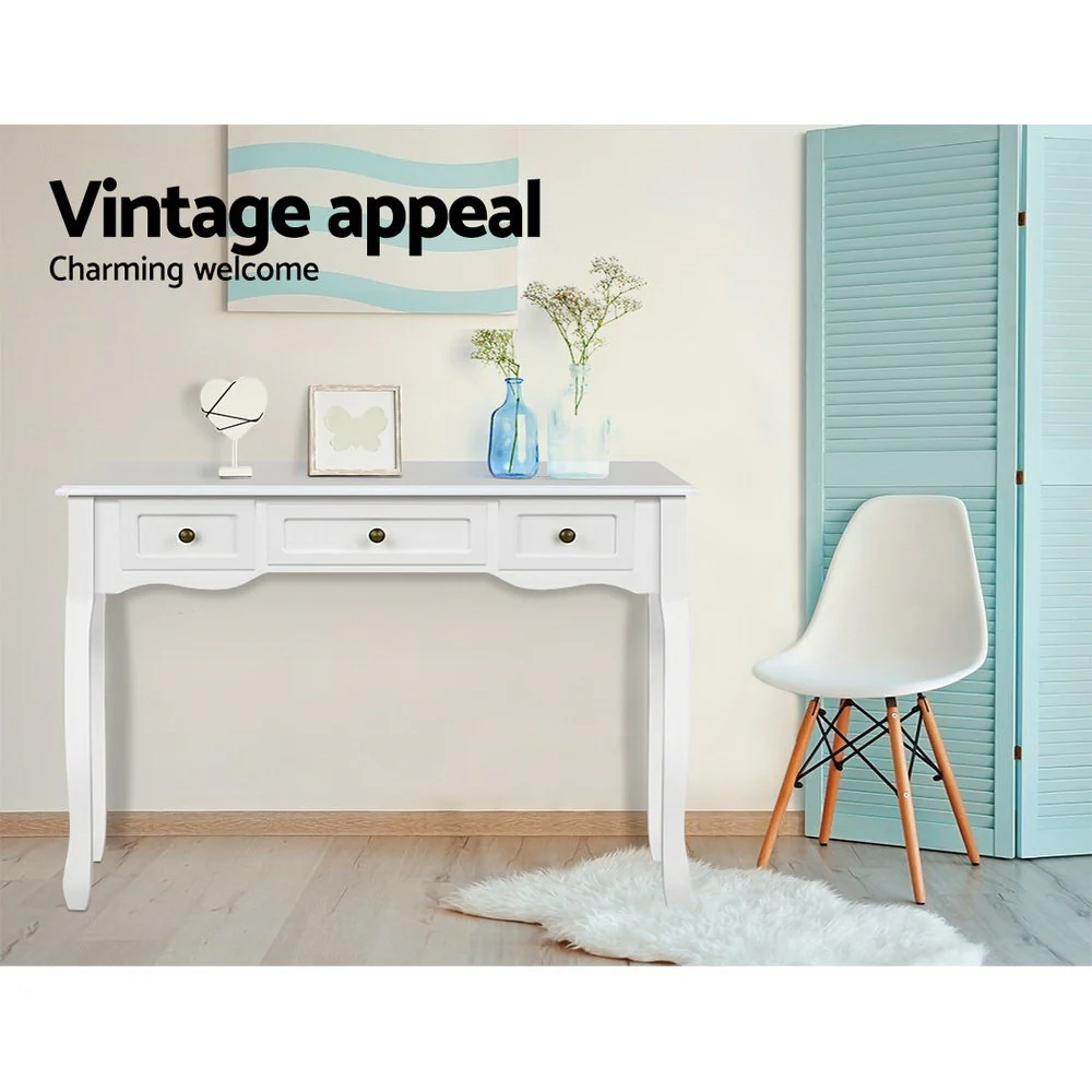 Artiss Console Table 3 Drawers White Hamptons - Image 5